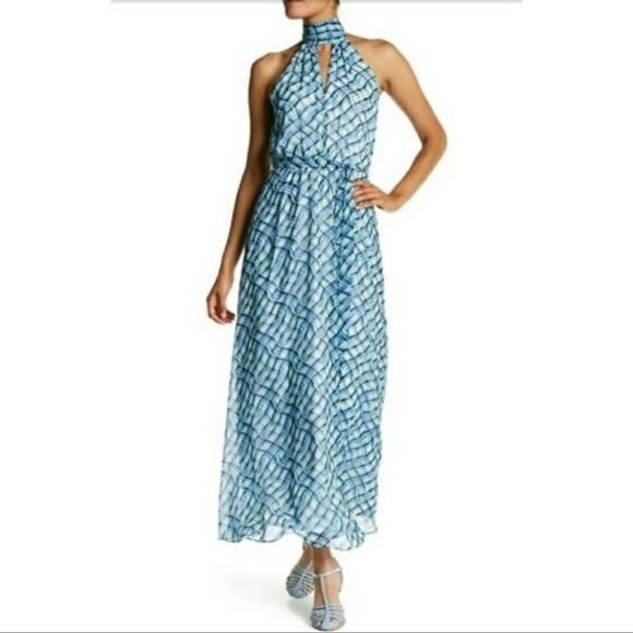 Calvin Klein Printed Chiffon Halter Maxi Dress NWT - Picture 2 of 15